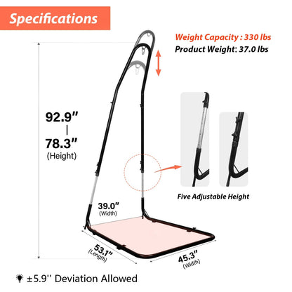 Hammock Chair Stand Only, Adjustable Height 79-93 Inch, 330 Lb Capacity, Heavy Duty Stand for Hammock Chair Solid Steel Structure Hanging Chair Stand with Powder Coated Finish, Indoor/Outdoor