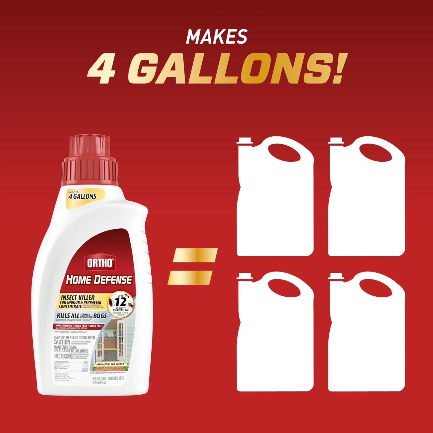 Ortho Home Defense Insect Killer for Indoor and Perimeter Concentrate, Kills Ants, Cockroaches and Spiders, 32 oz.