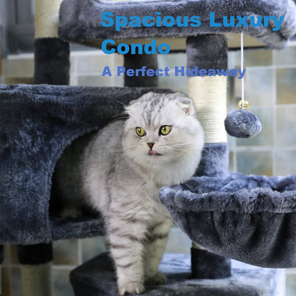 NEGTTE Cat Tree for Indoor Cats- Multi-Level Cat Tree for Big Cats -Cat Condo Big - Cat Climbing Tower-Pet Play House