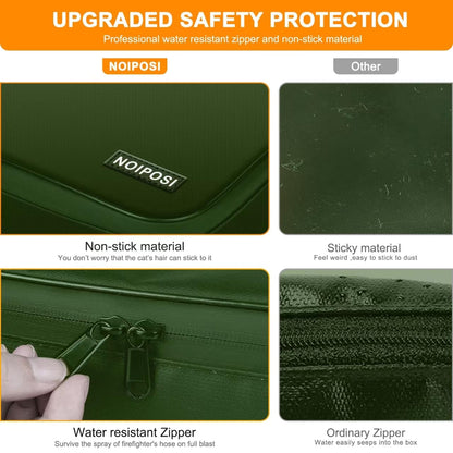 Noiposi Document Organizer with 5200℉ Heat Insulated,Waterproof and Fireproof Document Box,Portable Home Travel Safe Storage Box for Important Documents,File and Birth Certificate，Green