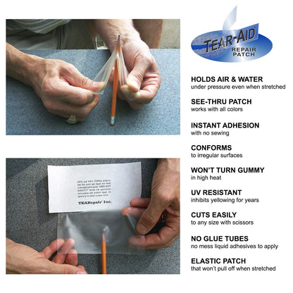 TEAR-AID Vinyl Repair Kit, Type B Clear Patch for Vinyl and Vinyl-Coated Materials, Works on Vinyl Tents, Awnings, Air Matresses, Pool Liners & More, Green Box, 2 Pack