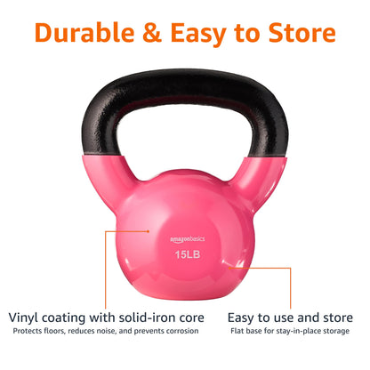 Amazon Basics Vinyl Kettlebell, 15 pound, Pink