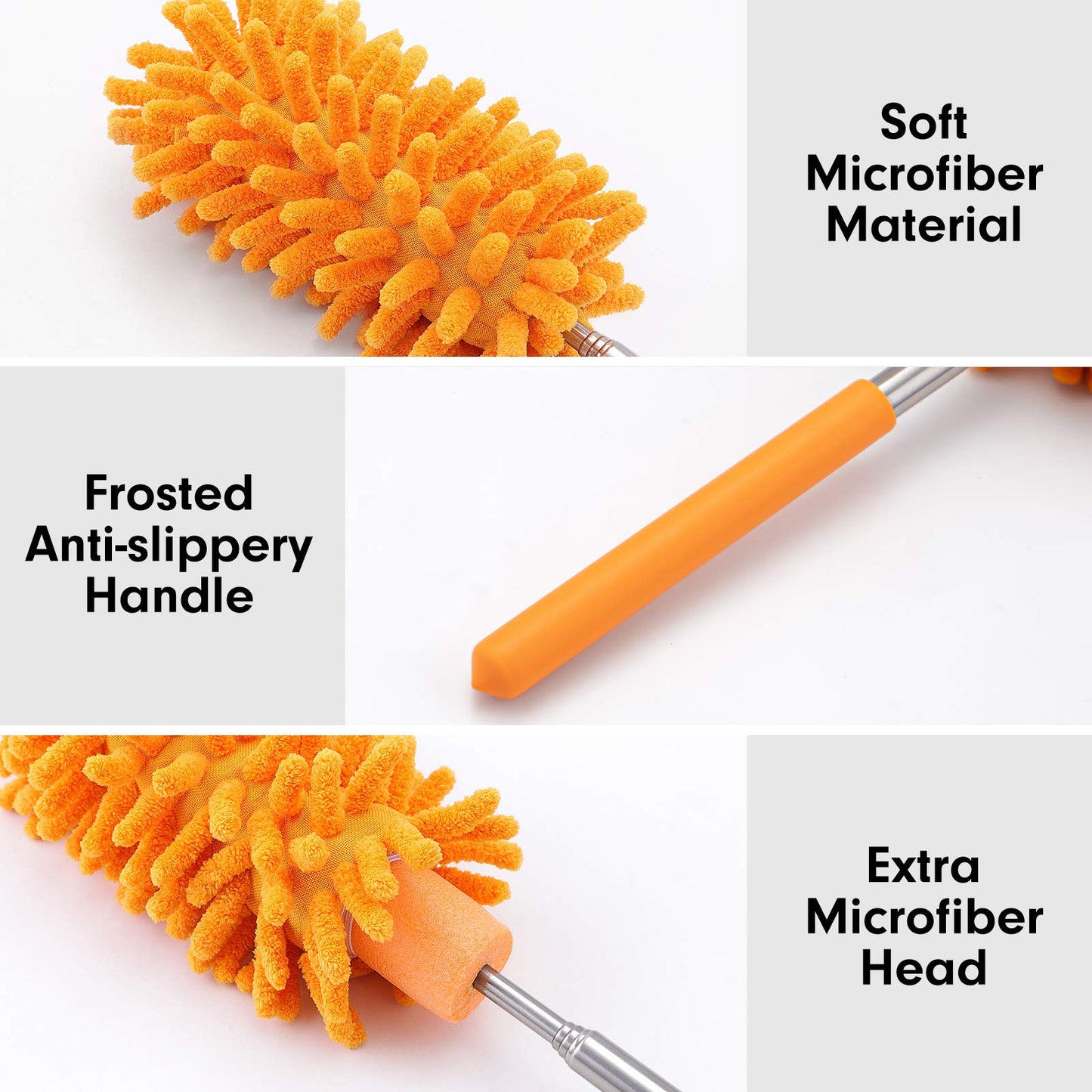 Microfiber Duster for Cleaning, Tukuos Hand Washable Dusters with 4pcs Replaceable Microfiber Heads, Extendable Pole, Detachable Cleaning Supplies for Office, Car, Window, Furniture, Ceiling Fan