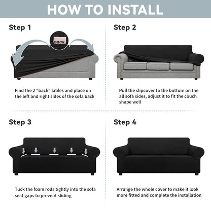 LURKA Stretch Sofa Slipcovers Couch Covers for 3 Cushion Couch Sofa Pet Friendly Non Slip Sofa Cover Washable Furniture Protector with Elastic Bottom (Large, Black)