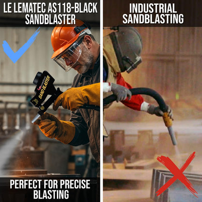 LE LEMATEC Portable Sand Blaster Gun for Small Projects - Required150PSI Air Compressor (4+ CFM) Detail Work, Rust Removal, Glass Etching - Black (AS118)
