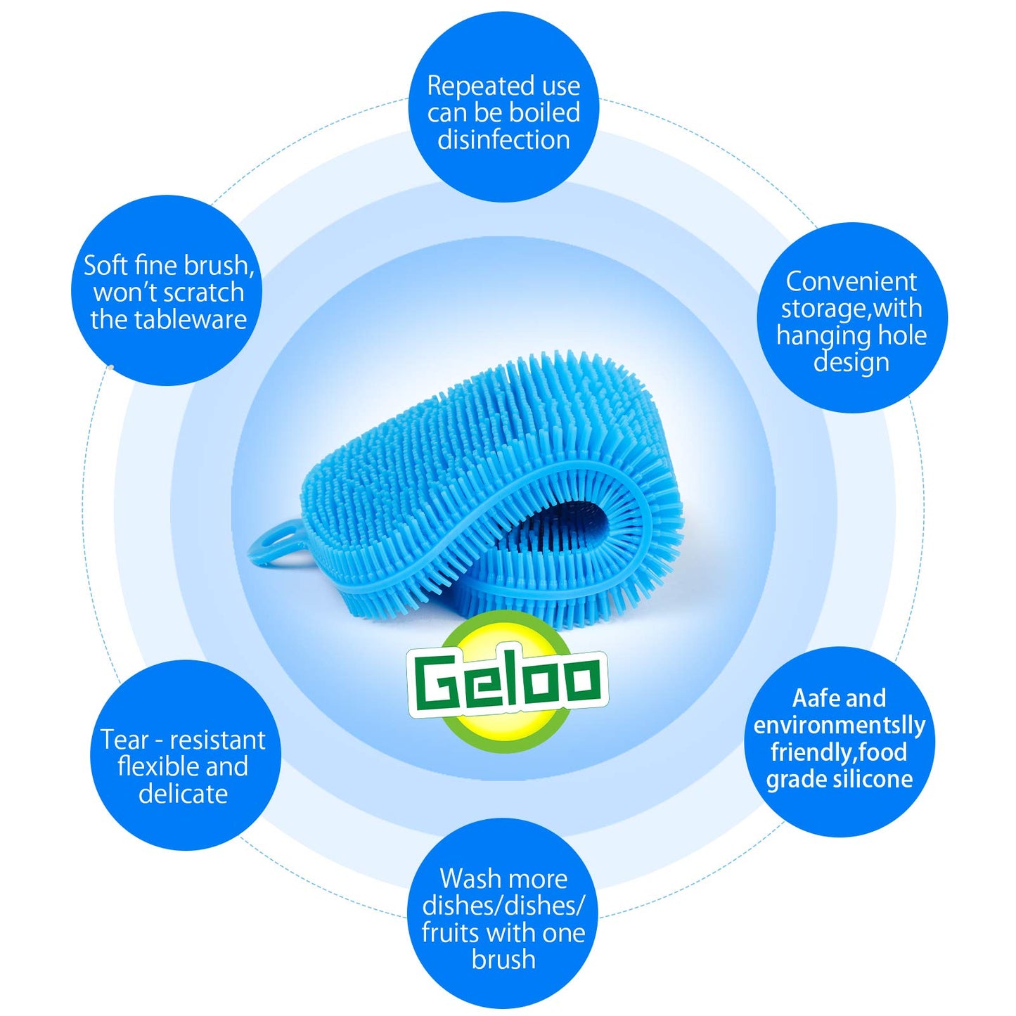 Geloo.Silicone Sponge Dish Brush, Double Sided Cleaning Brush for Dishes, Kitchen Gadgets and Accessories (3 Pack)