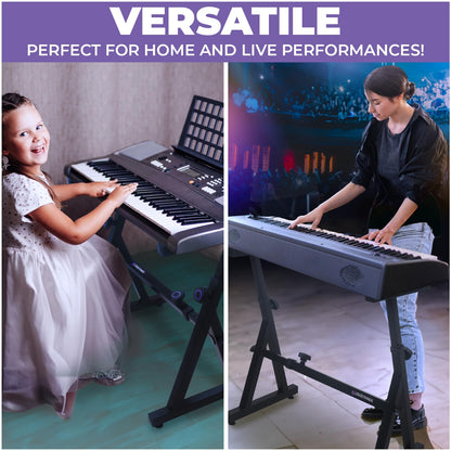 Liquid Stands Piano Keyboard Stand - Z Style Adjustable and Portable Heavy Duty Music Stand for Kids and Adults -Fits 54-88 Key Electric Pianos - Sturdy Musical Keyboard Stand (Black)