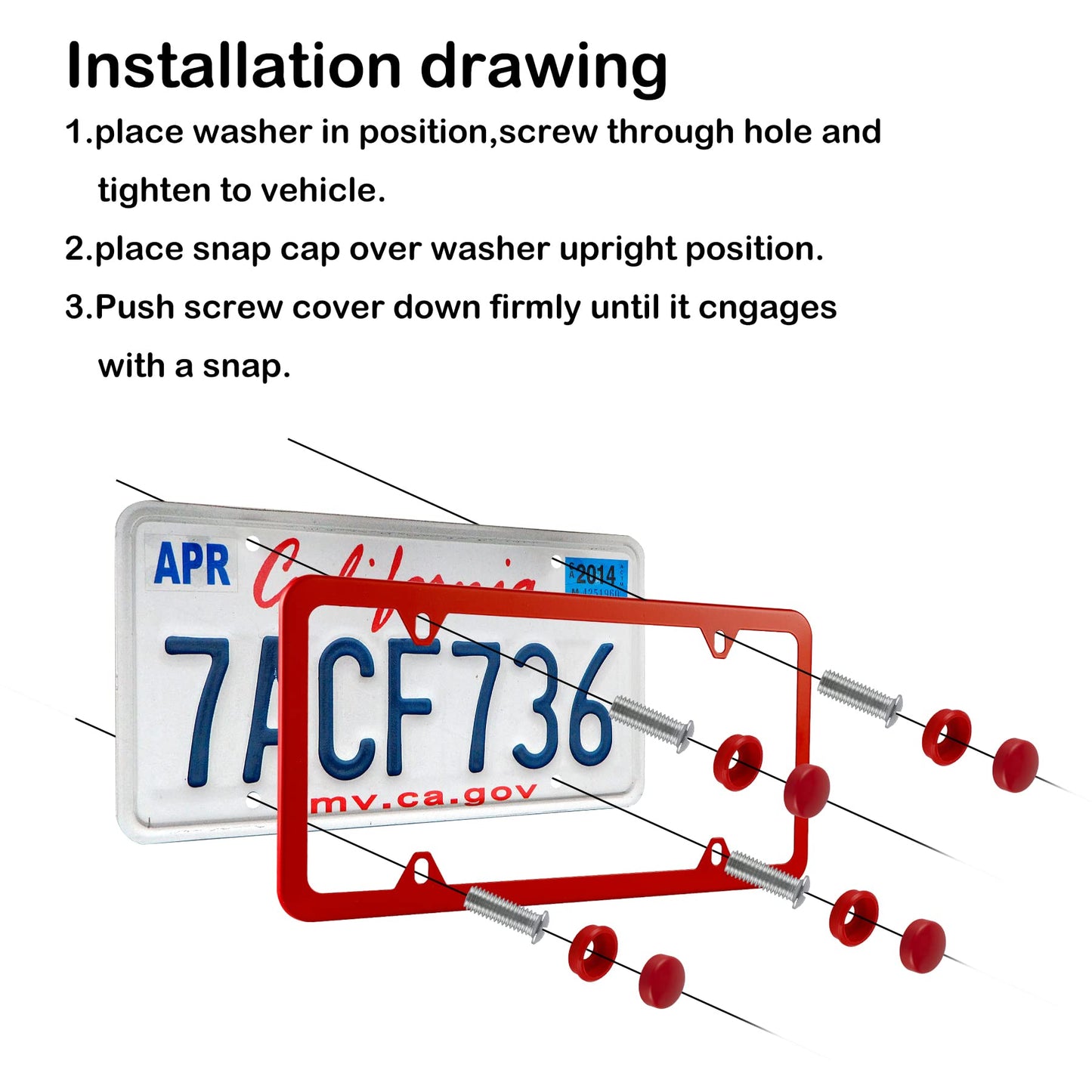 alpmosn 2PCS Stainless Steel License Plate Frames, 4 Holes Car Licence Plate Covers with Screws Washers and Caps, Car Exterior Accessories, License Plate Holder for US Vehicles (Red)