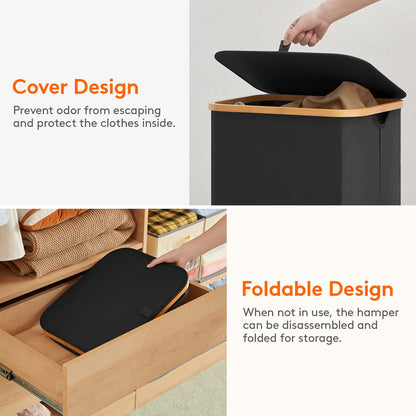 Lifewit 100L Laundry Basket with Lid, Clothes Hampers for Laundry with Bamboo Handles and A Removable Bag, Large Foldable Laundry Hamper for Bedroom, Bathroom, Dorm, Laundry Room, Black