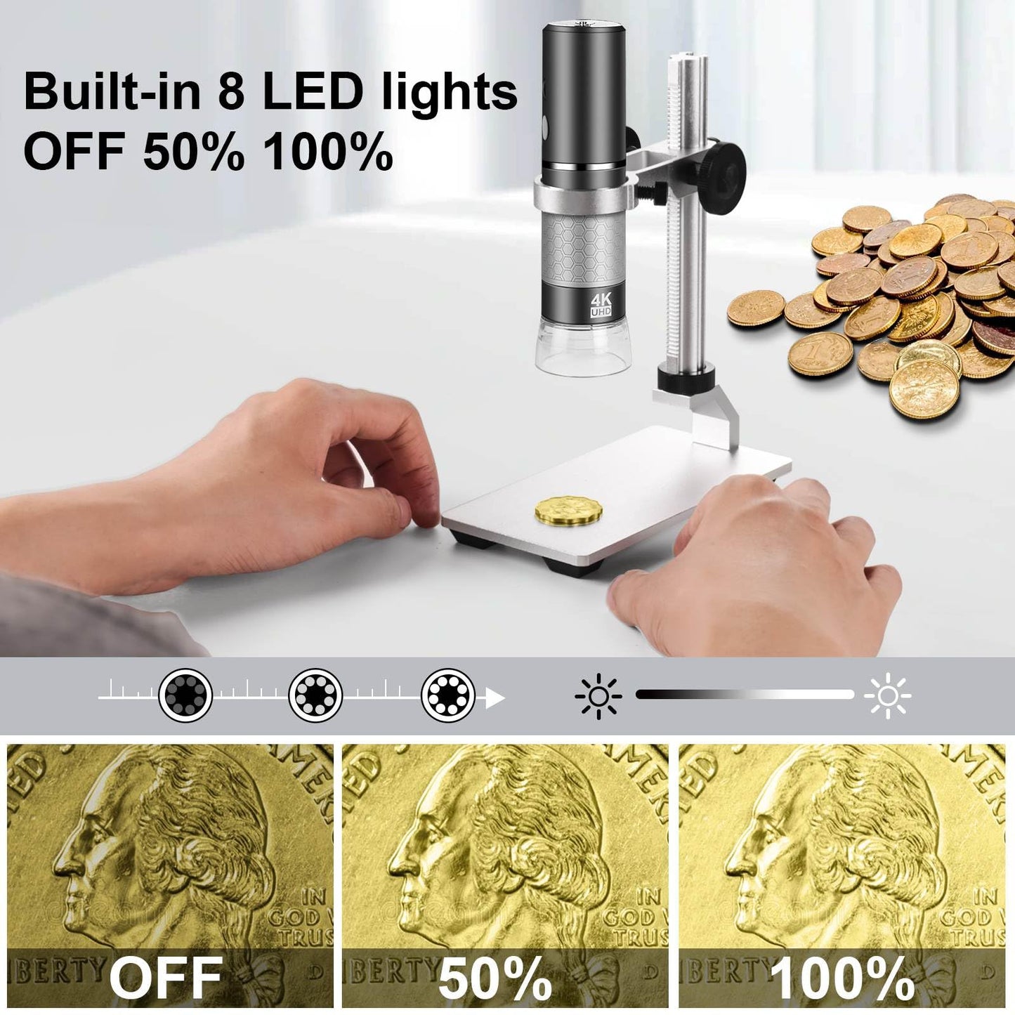 Ninyoon 4K Microscope with Professional Stand + Case for iPhone Android PC, 50-1000X Digital USB Microscope Endoscope HD Camera for All Cellphones iPad Android Tablet Windows Mac Chrome Linux