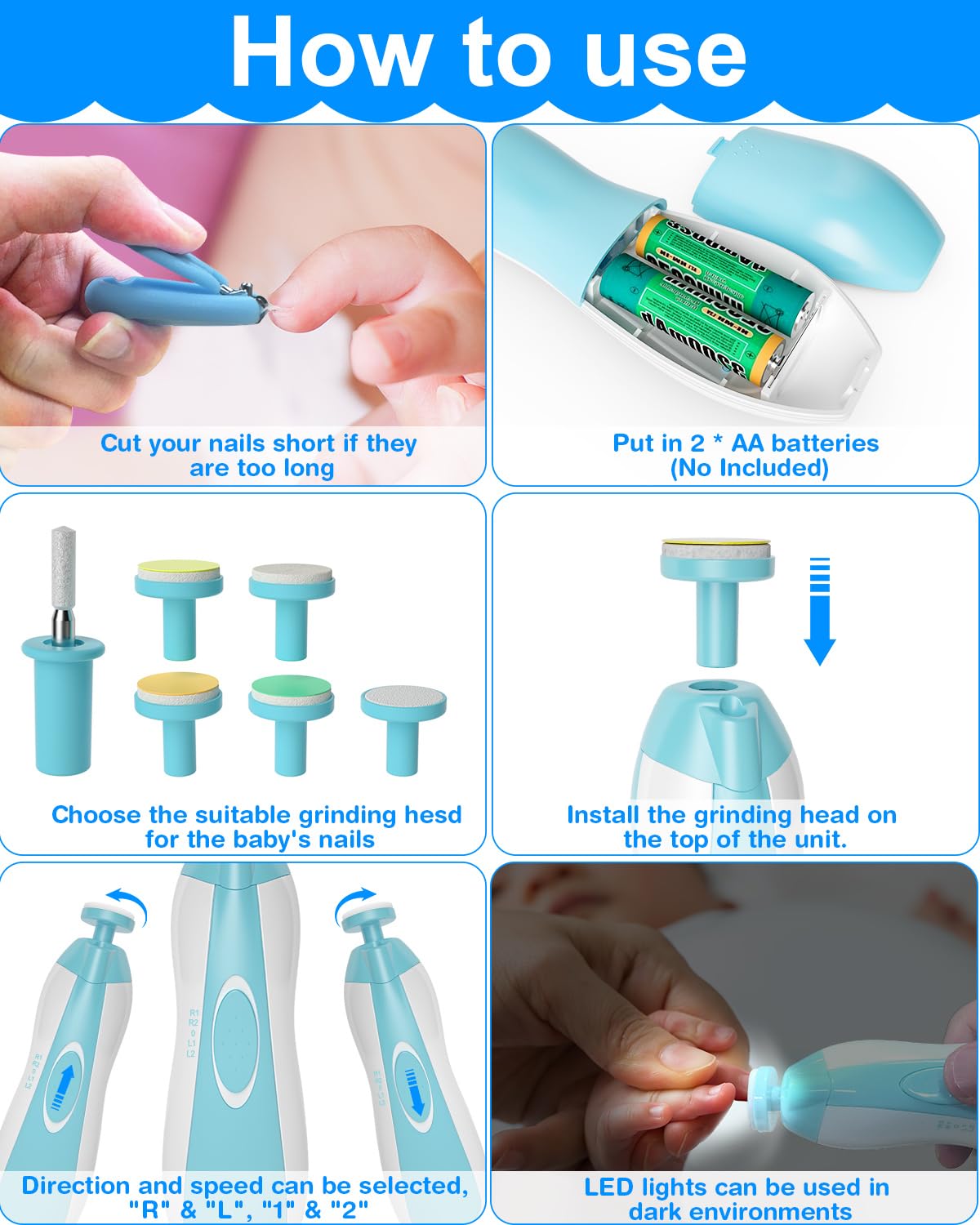 OTTOLIVES Baby Healthcare and Grooming Kit, 24 in 1 Baby Electric Nail Trimmer Set Newborn Nursery Health Care Set for Newborn Infant Toddlers Baby Boys Girls Kids Haircut Tools (0-3 Years+) (Blue)