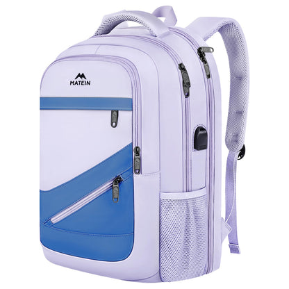 MATEIN Womens College Backpack, Stylish Casual Bag with Trolley Sleeve Fits 17 Inch Laptop, Water Resistant Work Commute Daypack with USB Charging Port, Graduation Gifts, Purple Blue