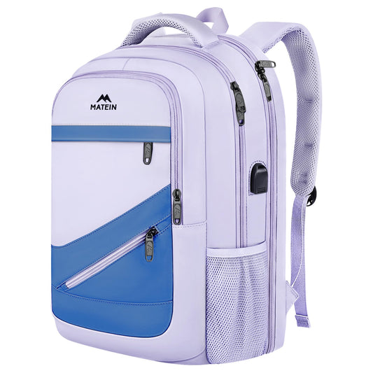 MATEIN Womens College Backpack, Stylish Casual Bag with Trolley Sleeve Fits 17 Inch Laptop, Water Resistant Work Commute Daypack with USB Charging Port, Graduation Gifts, Purple Blue