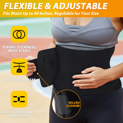 Ohuhu Waist Trimmer, Adjustable Neoprene Ab Trainer Belt for Back Support, Sweat Band Waist Trainer for Training & Workouts, Sweat Enhancer, Fits Up to 40 Inches for Men & Women Black (Medium)