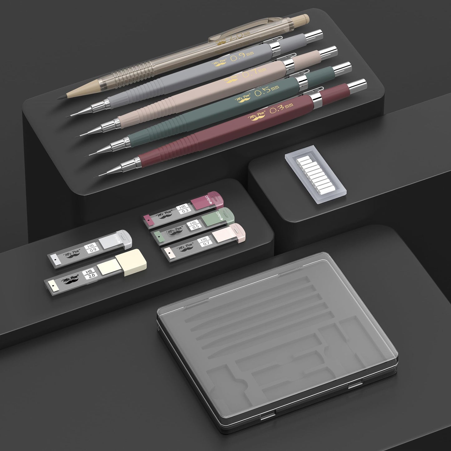 Mr. Pen- Mechanical Pencil Set with Leads and Eraser Refills, 5 Sizes - 0.3, 0.5, 0.7, 0.9 and 2 Millimeters, for Drafting, Drawing and Sketching, Back to School Supplies