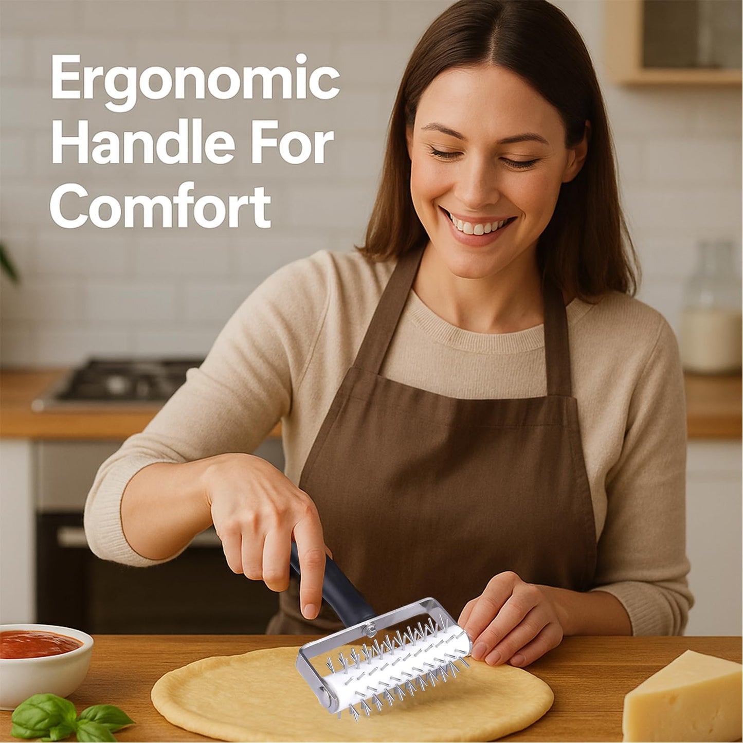 EVEDMOT Pizza Dough Docker Roller Stainless Steel, Pin Puncher Dough Hole Maker, Docking Tool for Pizza Pie Cookie Pastry Bread