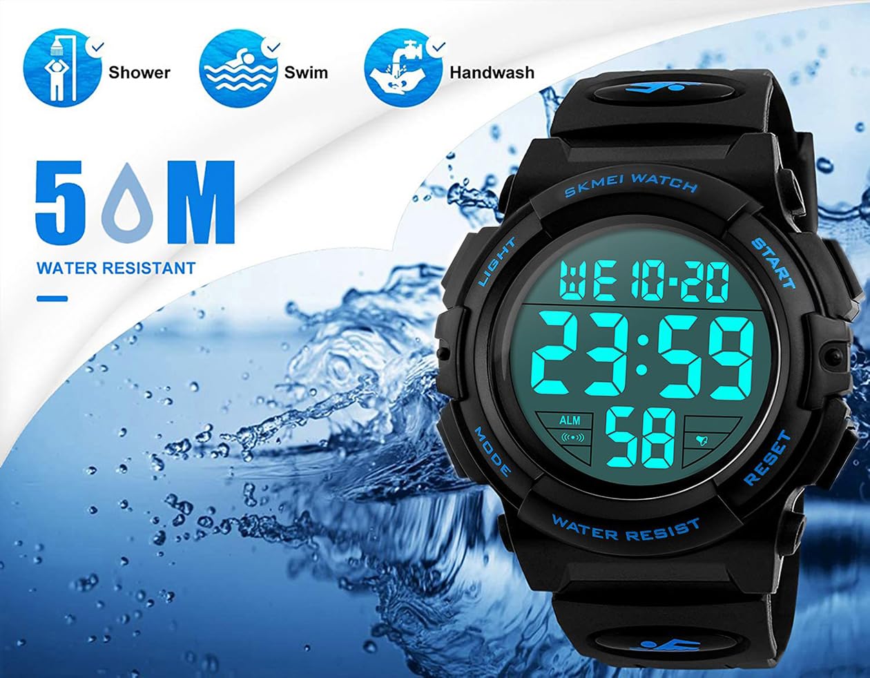 MJSCPHBJK Watches for Men, Digital Sports Watch for Mens Waterproof LED Screen Large Face Military Tactical Watch