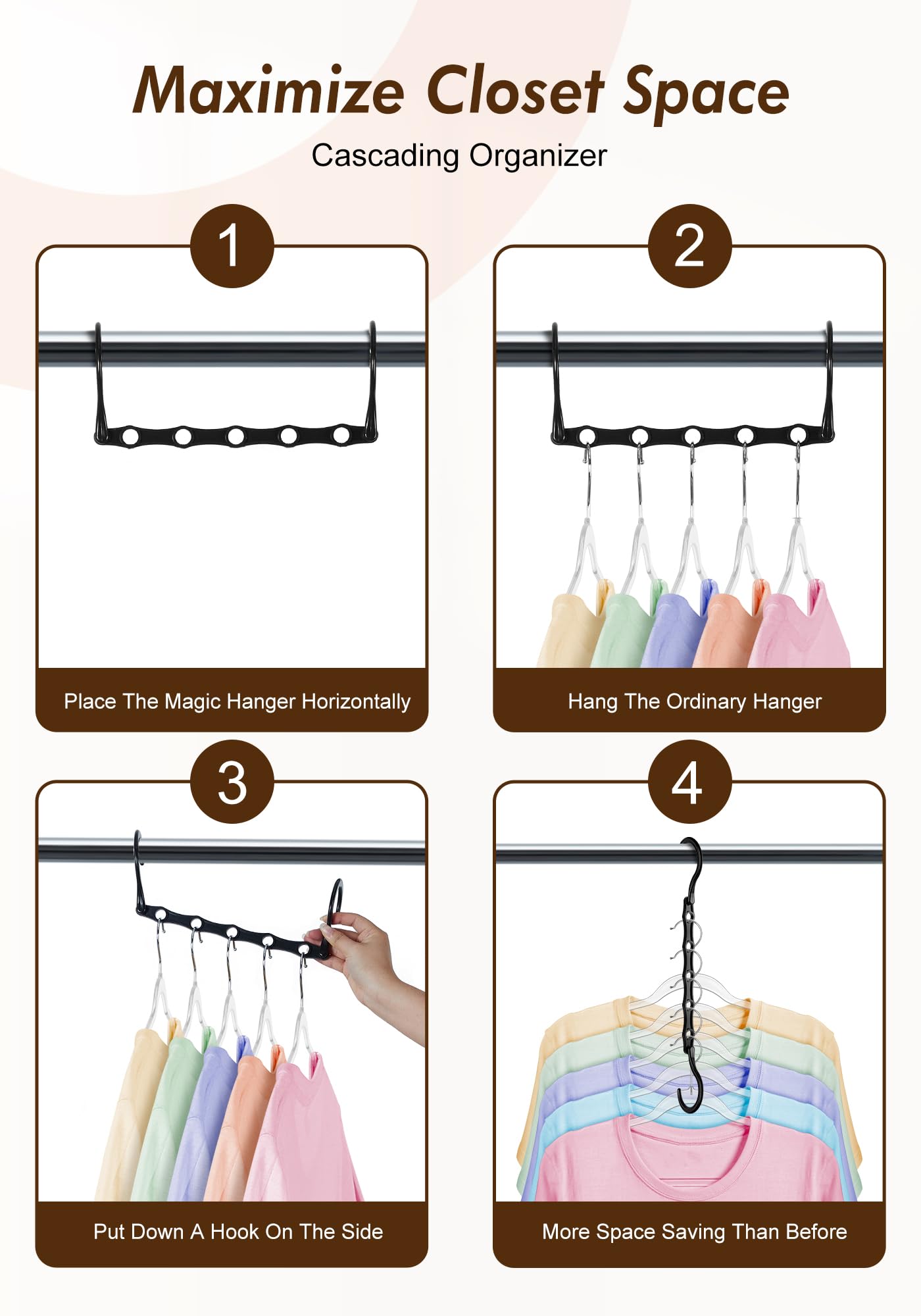 HOUSE DAY Closet Organizers and Storage 12 Pack, College Dorm Room Essentials, Multifunctional Organizer Magic Space Saving Hangers with 5 Holes, Storage Organization for Wardrobe Closet