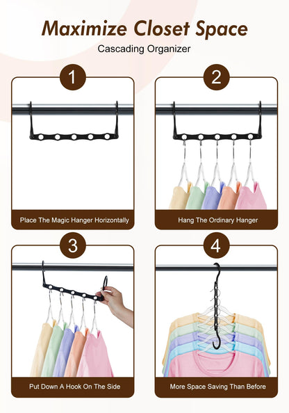 HOUSE DAY Closet Organizers and Storage 12 Pack, College Dorm Room Essentials, Multifunctional Organizer Magic Space Saving Hangers with 5 Holes, Storage Organization for Wardrobe Closet