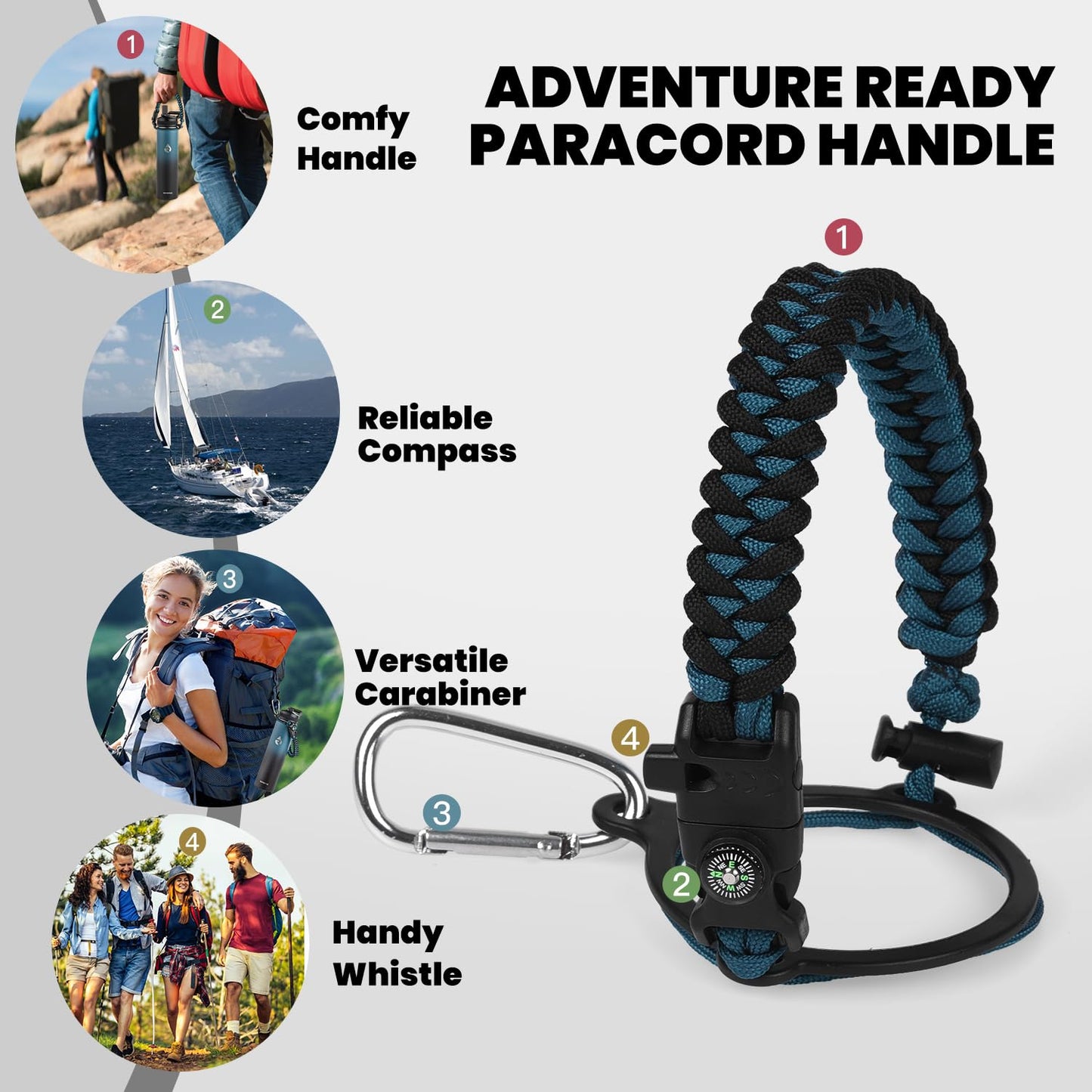 RAYMYLO Insulated Water Bottle 24oz, Triple Wall Vacuum Stainless Steel (Cold for 48 Hrs, Hot for 24Hrs), Leak Proof & Non-BPA, 24oz Hydro Water Flask with Paracord Handle & Straw Spout Lids