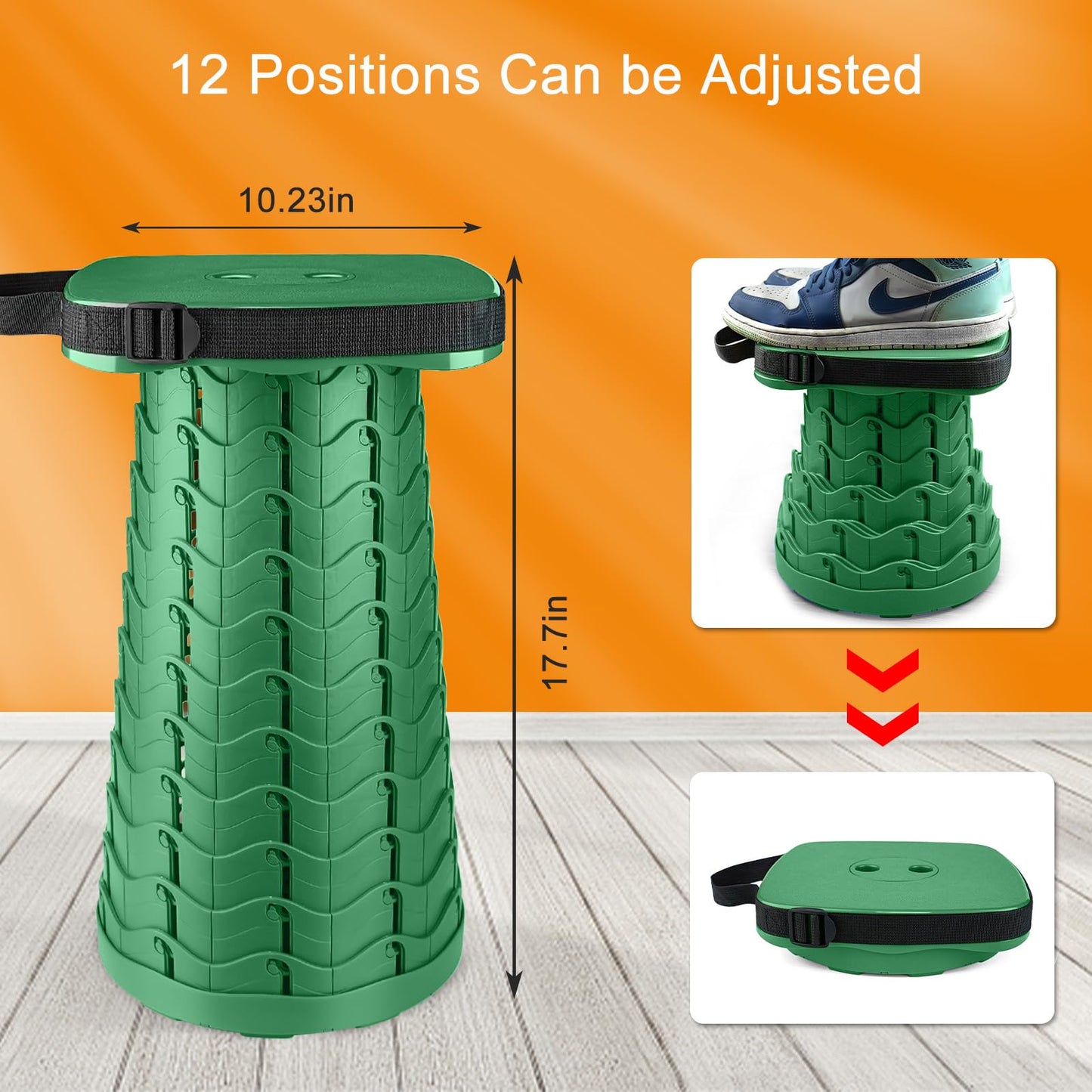 maliven Collapsible Camping Stool Seat, Square Portable Telescopic Stool, Lightweight Sturdy Foldable Stool for Camp Fishing Picnic