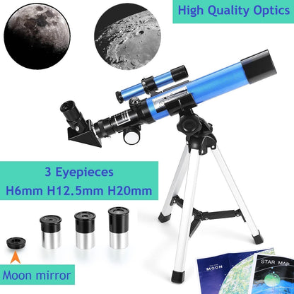 MaxUSee Kids Telescope 400x40mm with Tripod & Finder Scope, Portable Telescope for Kids & Beginners, Travel Telescope with 3 Magnification Eyepieces and Moon Mirror