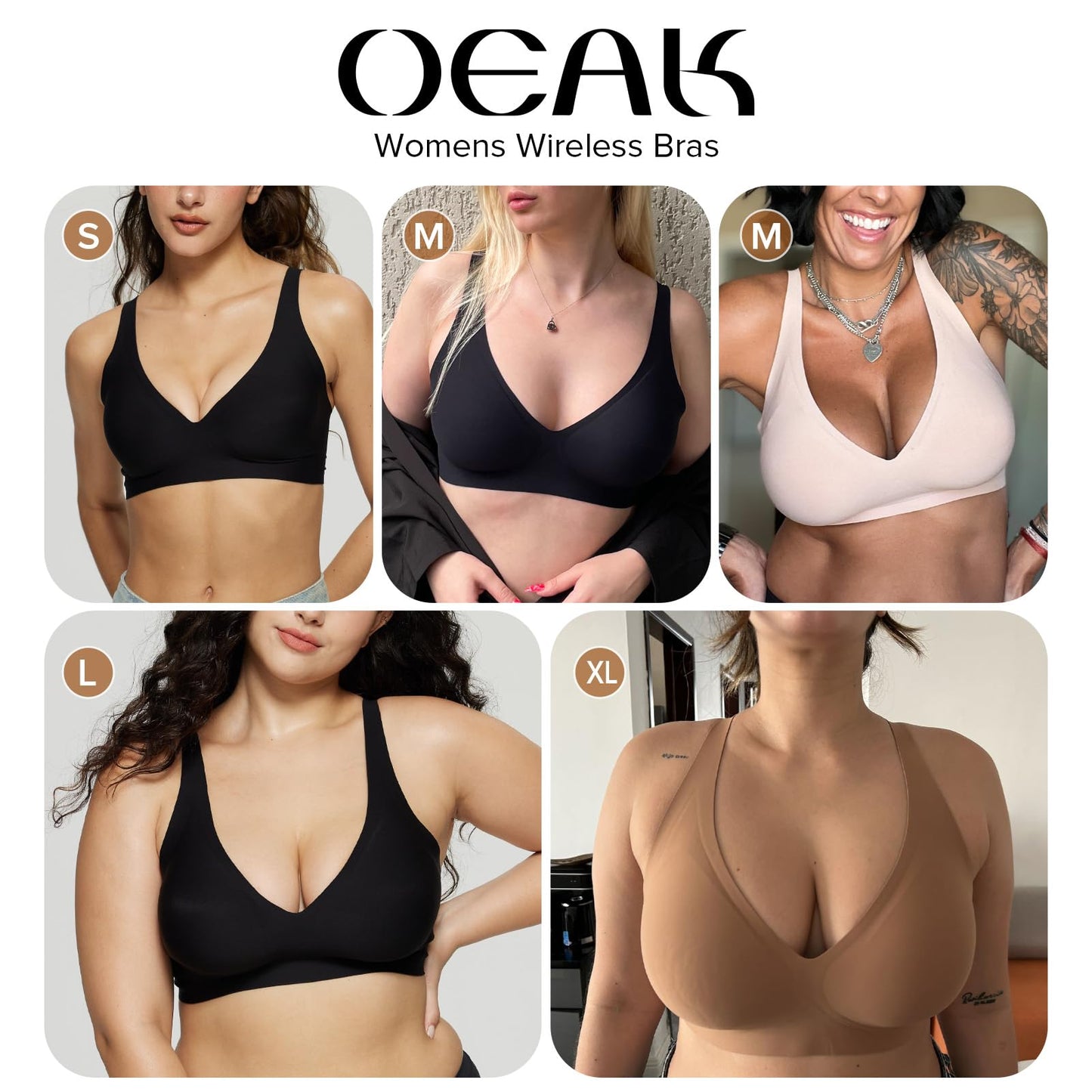 OEAK Womens Deep V Bras Wireless Comfortable Bra Supportive No Underwire Bras Tshirt Push Up Bralettes Plunge Seamless Bra Nude L