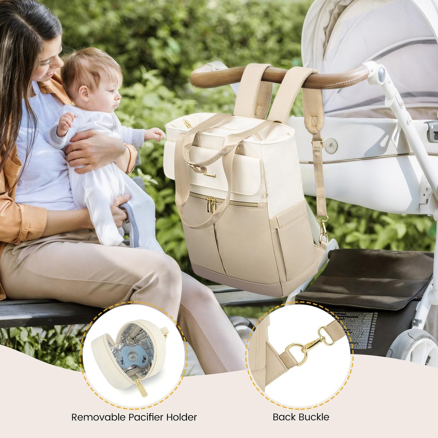 LOVEVOOK Diaper Backpack, Diaper Bag Tote with Insulated Pockets, Baby Bag for Girl Boy with Changing Pad, Large Baby Diaper Bag with Pacifier Case, Anti-Theft Travel Backpack for Women