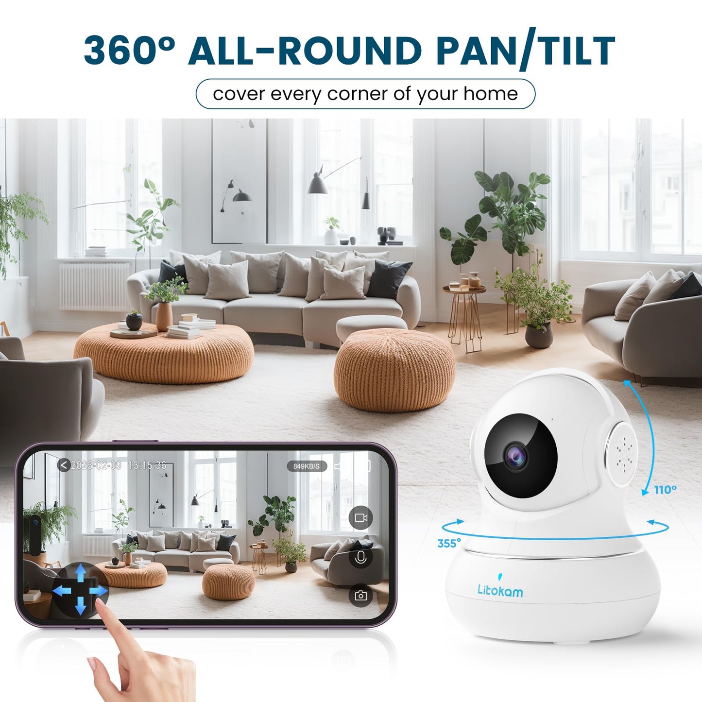 litokam 5MP Indoor Security Camera, 5G/2.4G WiFi Home Security Cameras with Phone App, Pet Cam for Baby Monitor with AI Motion Detection & 2-Way Audio, Night Vision, Compatible with NVR/Alexa