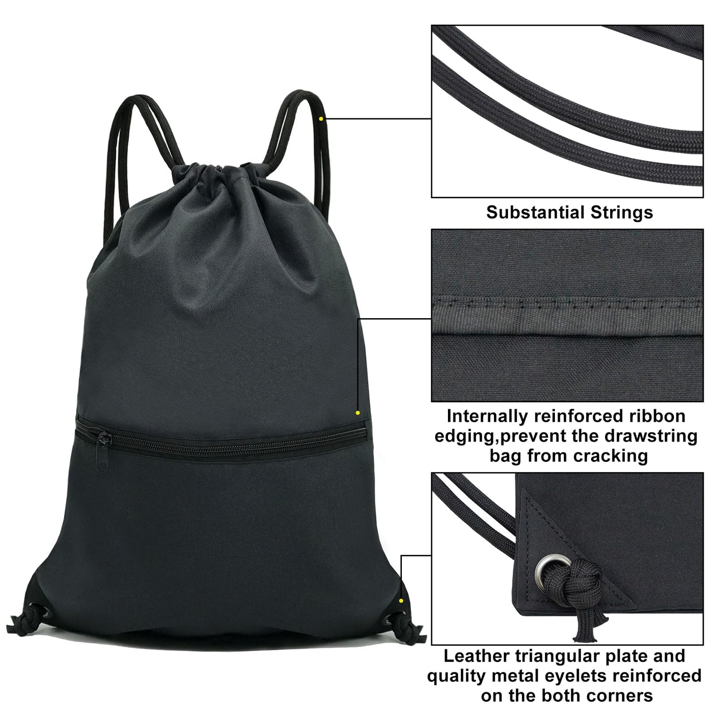 HOLYLUCK Drawstring Backpack Bag Sport Gym Sackpack - black
