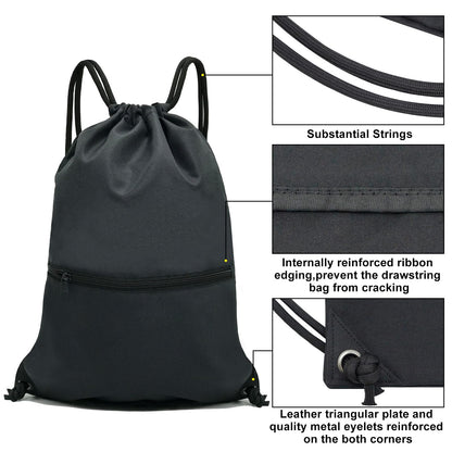 HOLYLUCK Drawstring Backpack Bag Sport Gym Sackpack - black