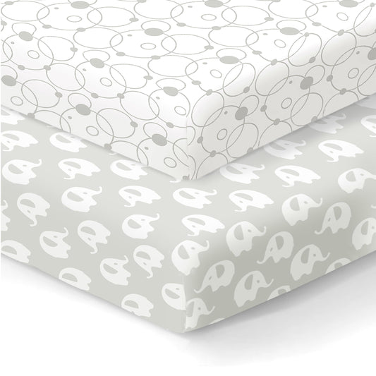 100% Organic Cotton Fitted Sheets for Graco Pack n Play, Babyletto, Pamo Babe, Hiccapop, Dream on Me, Evenflo, Baby Trend, Hygge Hush Portable/Mini Crib/Playards, Beka Bedside Bassinet 2 Pk