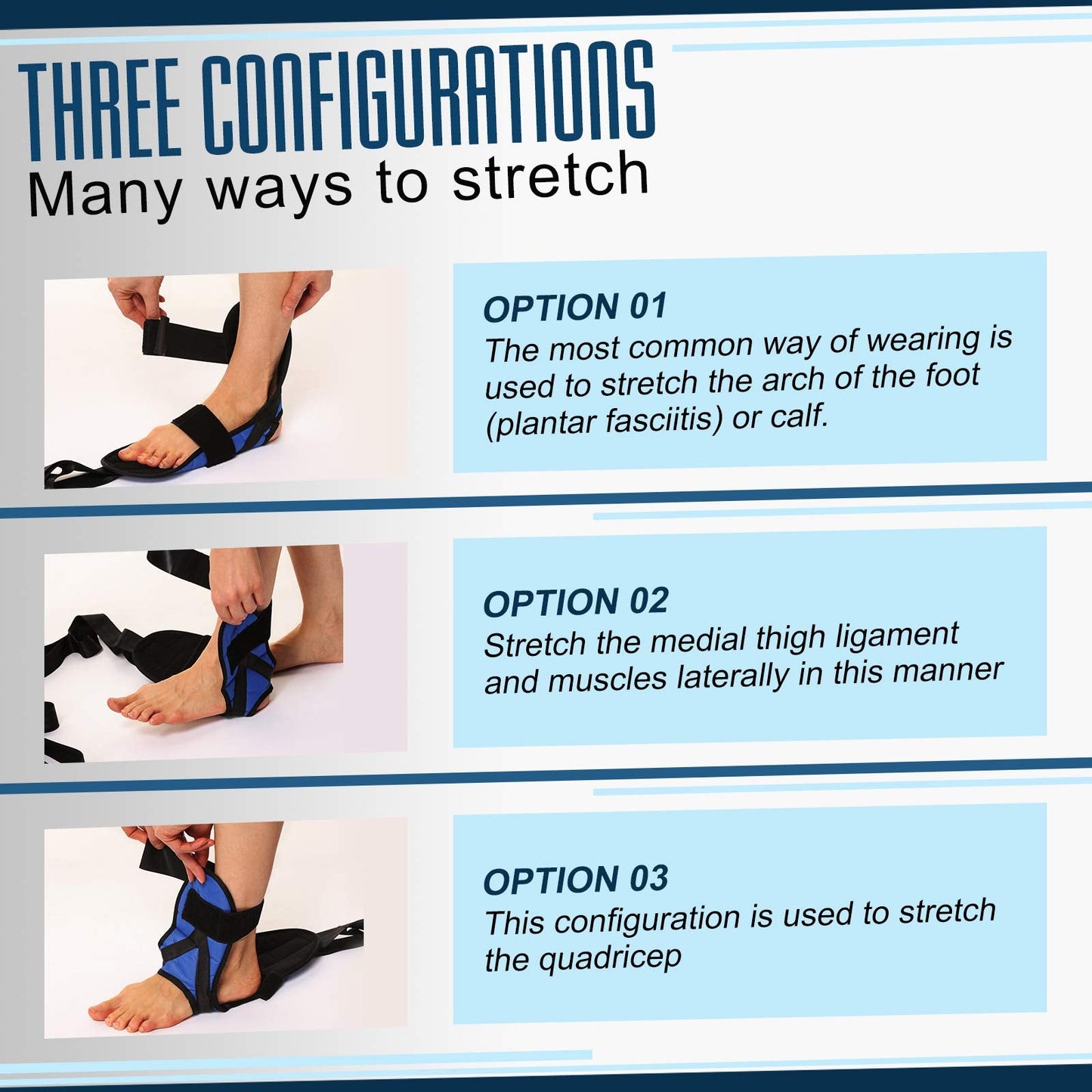Foot and Calf Stretcher for Plantar Fasciitis, Achilles Tendonitis, Heel Spurs, Drop Foot. Yoga Stretching Strap for Leg, Thigh and Hamstring (Blue)