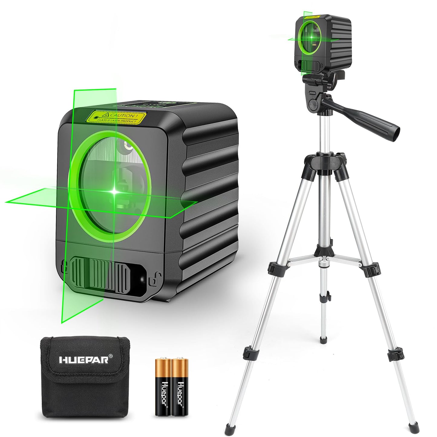 Laser Level with Tripod, Huepar 100Ft Self Leveling Green Cross Line DIY Laser Leveler Tool for Picture Hanging Floor Tile Wall Home Renovation, Gift for Him Father Husband Boyfriend (25.6in Tripod)
