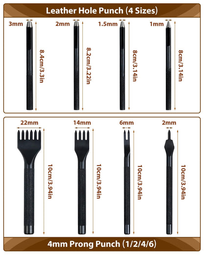 PLANTIONAL Leather Working Tools for Beginners: Professional Leather Craft Kit with Waxed Thread Groover Awl Stitching Punch for Leathercraft Adults Gifts 02