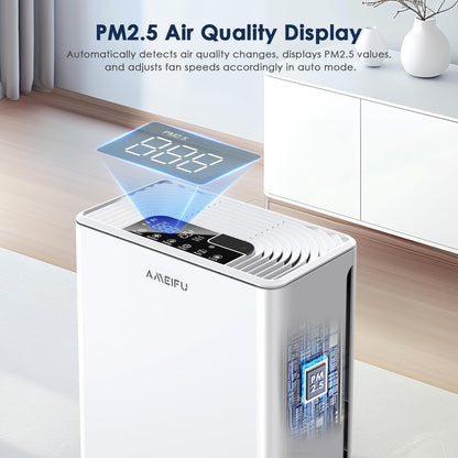 AMEIFU Air Purifiers for Home Large Room up to 2300sq.ft, H13 True Hepa Air Purifiers for Pets Hair, Dander, Smoke, Pollen, 3 Fan Speeds, 5 Timer Air Cleaner