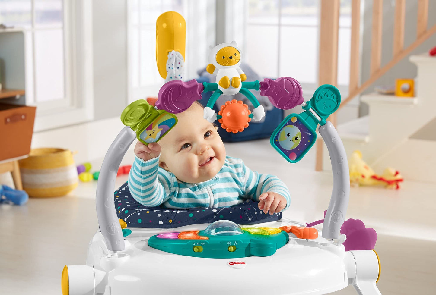 Fisher-Price Baby Jumperoo Baby Bouncer and Activity Center with Lights and Sounds, Astro Kitty SpaceSaver