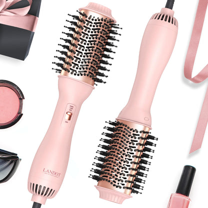 LANDOT Hair Blow Dryer Brush: One-Step Hot Air Brush with 60mm Oval Barrel - 4 in 1 HairDryer Styler and Volumizer for Drying Straightening Curling Volumizing Hair Fight Frizz and Add Volume