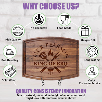 Personalized Dad Cutting Board - Customized Wood Grill Board for BBQ Masters - Custom Barbecue and Grilling Gift for Dad, Grandpa or Him - Anniversary, Birthday, Father's Day Gifts, Gifts for Men