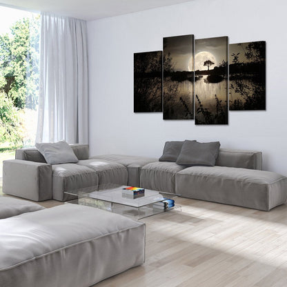 KREATIVE ARTS - 4 Pieces Canvas Prints Wall Art Big Moon over Lake in Dark Forest Modern Canvas Painting Landscape Picture Peaceful Jungle Poster Giclee Artwork For Home Decor