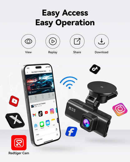 REDTIGER Dash Cam Front Rear, 4K/2.5K Full HD Dash Camera for Cars, Included 32GB Card, Built-in Wi-Fi GPS, 3.16” IPS Screen, Night Vision, 170°Wide Angle, WDR, 24H Parking Mode(F7NP)