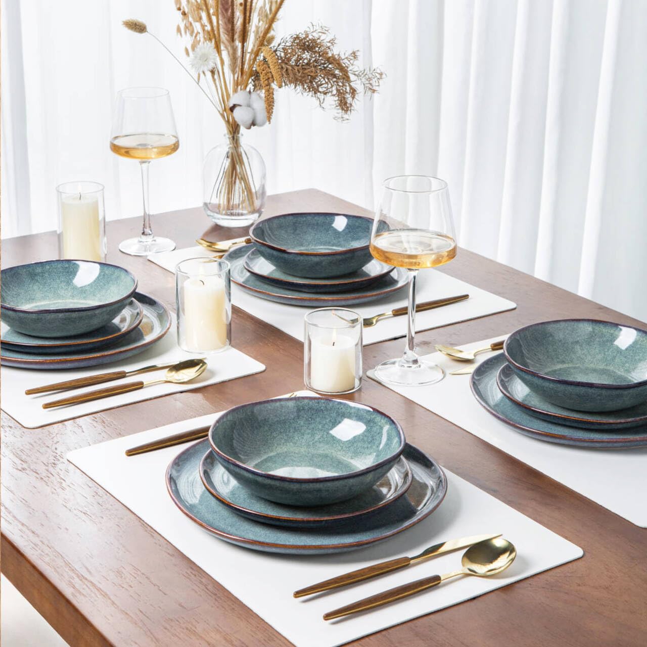 AmorArc Ceramic Dinnerware Sets,Handmade Reactive Glaze Stoneware Plates and Bowls Sets,Highly Chip and Crack Resistant | Dishwasher & Microwave Safe Dishes Set,Service for 4 (12pc)