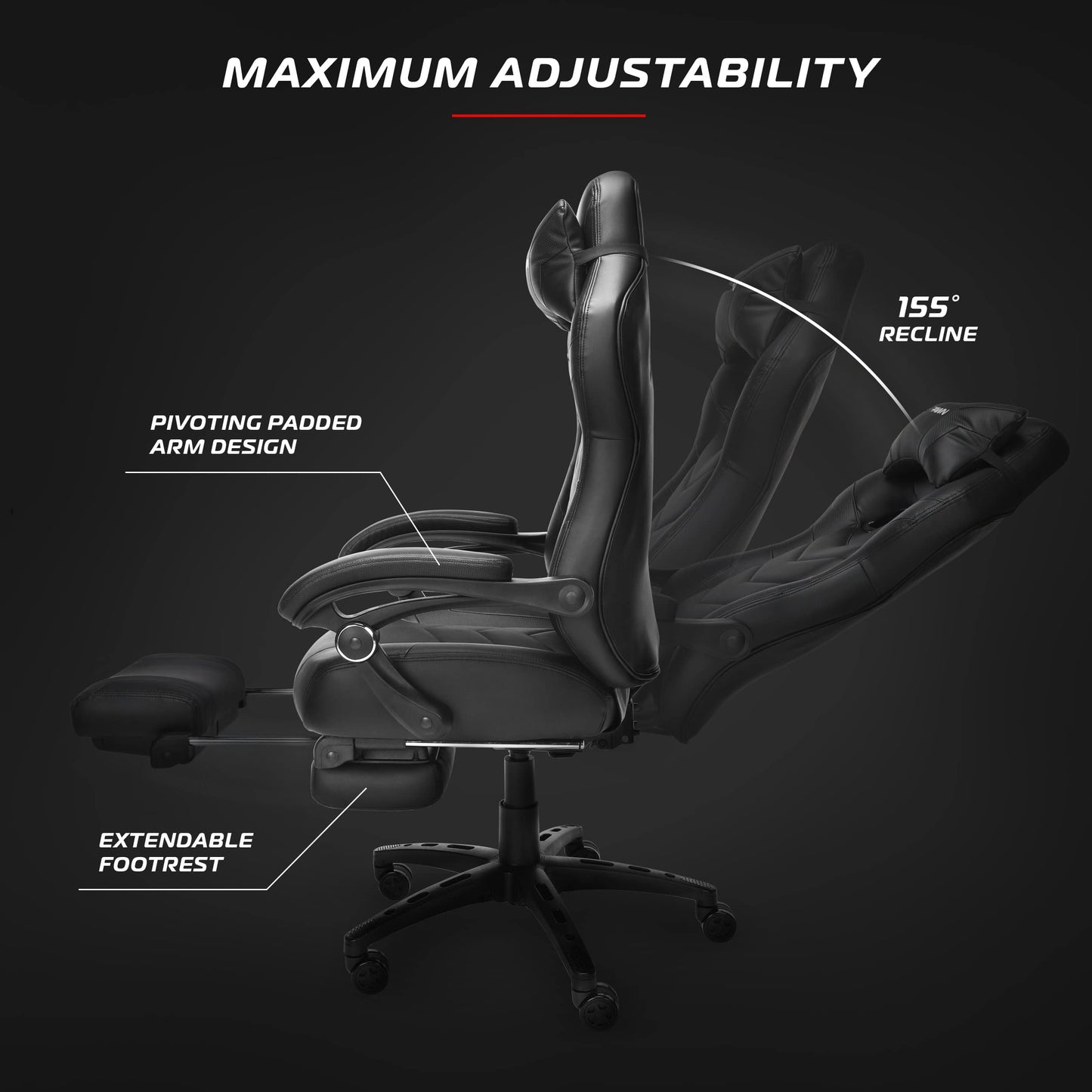 RESPAWN 110 Pro Gaming Chair - Gaming Chair with Footrest, Reclining Gaming Chair, Video Gaming Computer Desk Chair, Adjustable Desk Chair, Gaming Chairs For Adults With Headrest Pillow - Grey