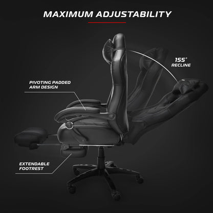 RESPAWN 110 Pro Gaming Chair - Gaming Chair with Footrest, Reclining Gaming Chair, Video Gaming Computer Desk Chair, Adjustable Desk Chair, Gaming Chairs For Adults With Headrest Pillow - Grey