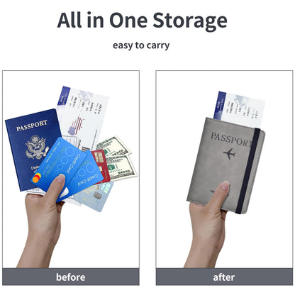 Passport Holder, Passport Cover with Credit Card Slot and Boarding Pass Slot Combo, Passport Wallet Case Book Travel Must Have, RFID Blocking Leather Travel Accessories, Grey