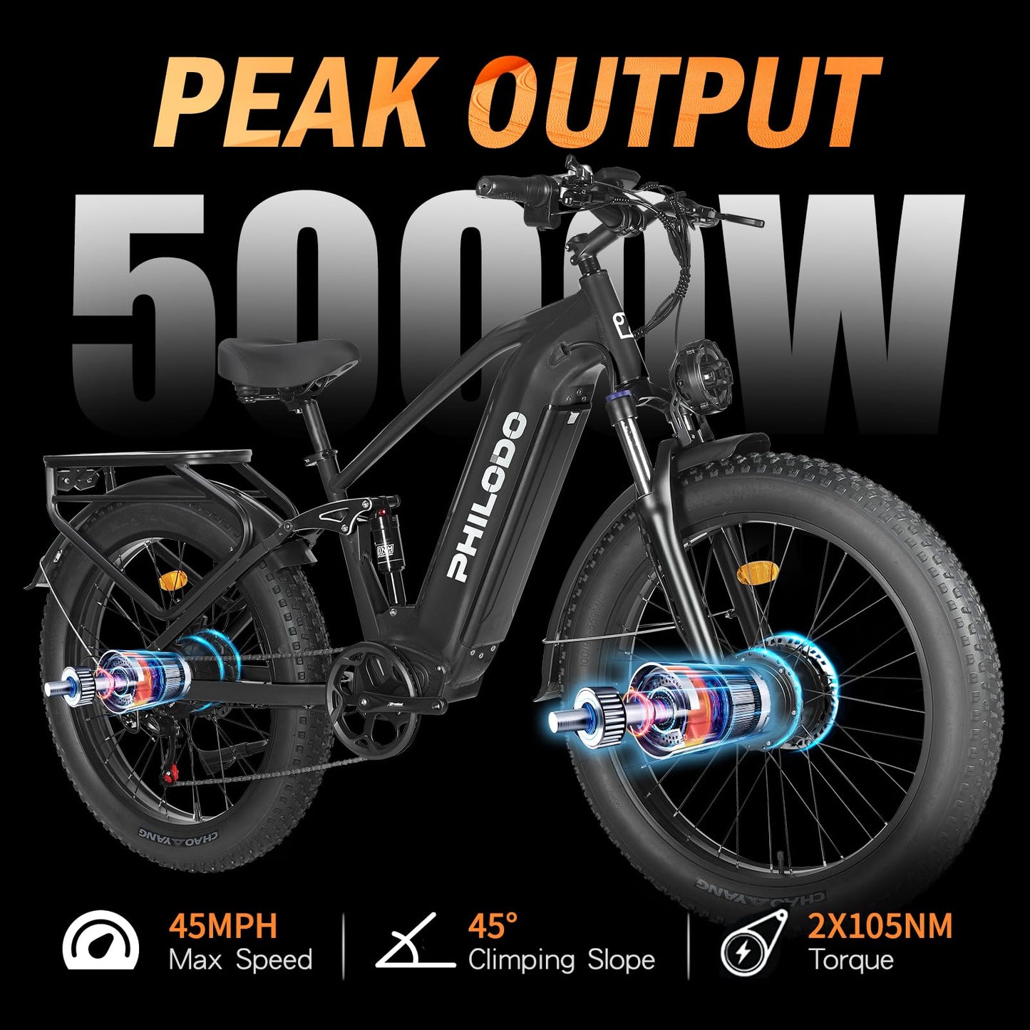 ADVENCO 5000W Peak Dual Motor E-Bike, 60V 32AH Long Range Electric Bike for Adults Dirt Bike, 26" Fat Tire Hunting Ebike for All Terrain, 45MPH Full Suspension Electric Bicycle