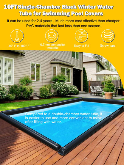 Abimars 0.7mm Thicker Black Winter Water Tube for Swimming Pool Covers, 12 Pack 10 FT Water Weight Bags for Pool Side, 3-Layer Composite Material