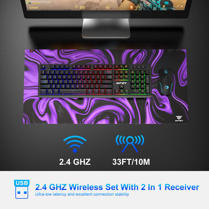 NPET S21 Wireless Gaming Keyboard and Mouse Combo, RGB Backlit Quiet Ergonomic Mechanical Feeling Keyboard, Gaming Mouse 3200DPI, for Desktop