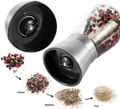 Gulex® Pepper Grinder Pepper Mill, Salt Grinder Refillable,(Single Package) Adjustable, Stainless Steel Sea Salt Shaker with Ceramic Rotor (1 pack)