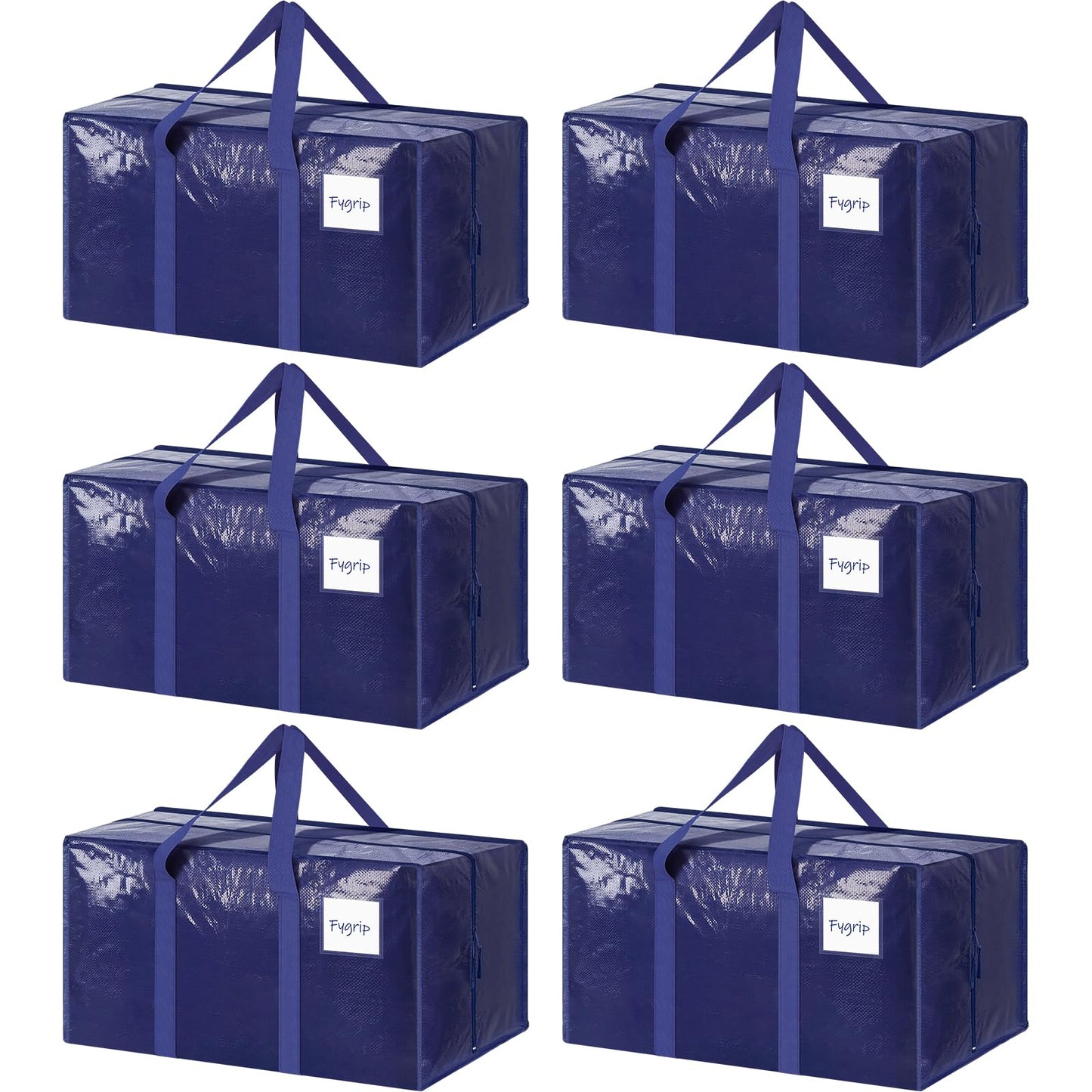 6 Pack Extra Heavy Duty Large Moving Bags with Strong Zipper & Comfortable Handles, Sturdy & Durable Clothes Storage Bags Totes Bins, Blue Packing Moving Boxes for College Supplies, Dark Blue